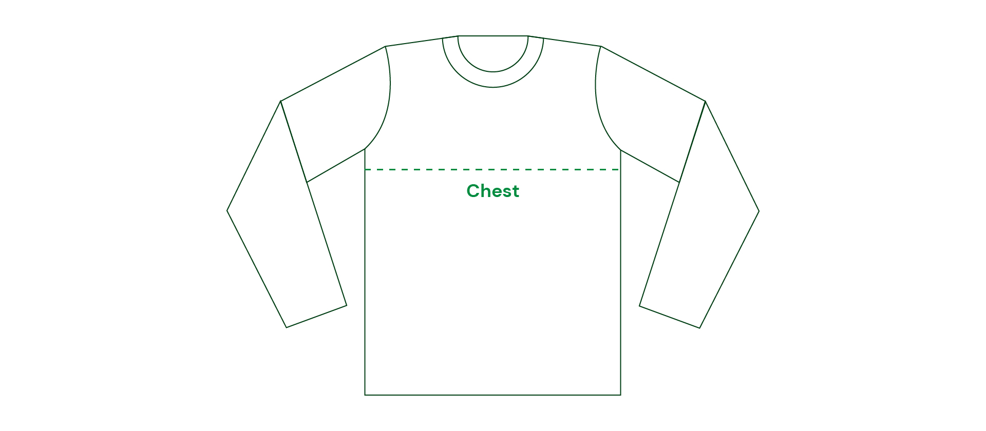 Size guide diagram showing chest measurement